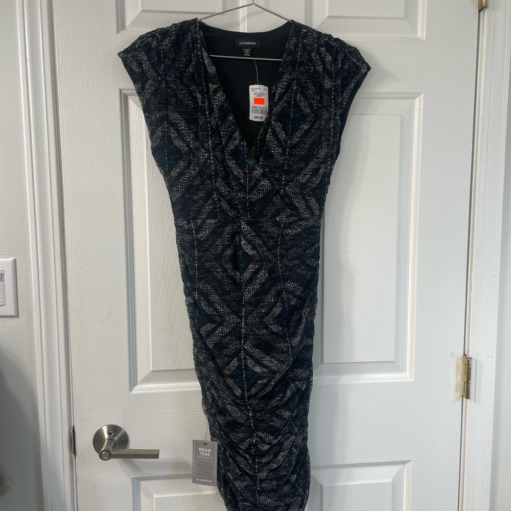 Calvin Klein Black and White Patterned Midi Dress